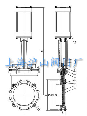 PZ673H氣動(dòng)刀型閘閥外形及連接尺寸圖