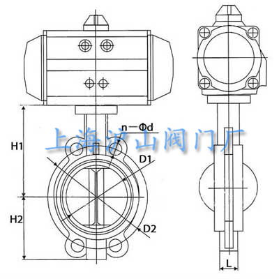 D671X氣動對夾式軟密封蝶閥結構圖