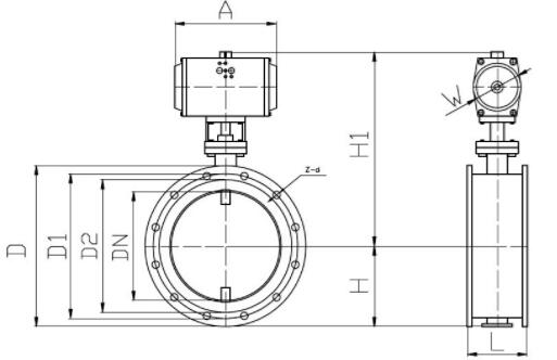 D641X-16C氣動法蘭式軟密封蝶閥結構圖 D641X-16C氣動法蘭式軟密封蝶閥結構圖